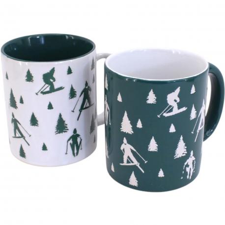 Set de 2 mugs assortis skieurs grès