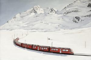 Tableau train dans la neige