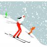 Toile sur chassis skieuse fuseau rouge