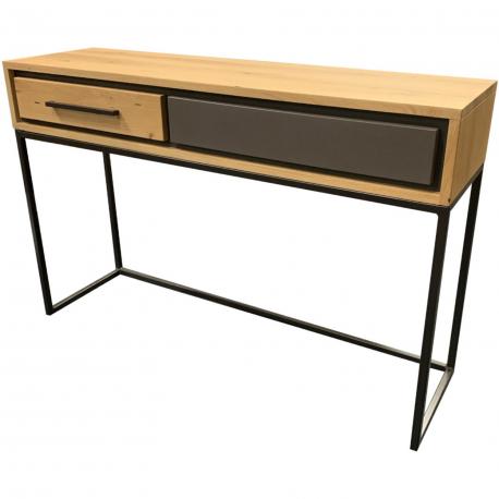 Console en chêne 2 tiroirs bois et béton