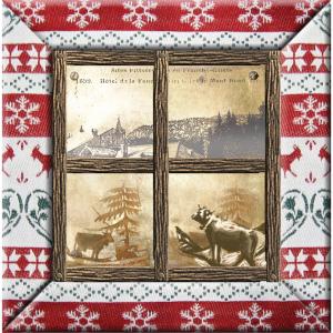 Interruttore vintage paesaggi di montagna con bordo Edelweiss