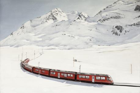 Tableau train dans la neige