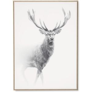 Quadro cervo con cornice in legno naturale