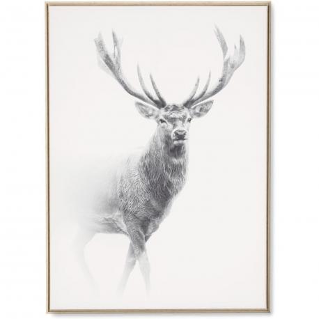 Quadro cervo con cornice in legno naturale