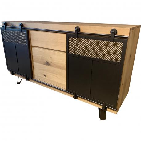 Madia in rovere e metallo 2 ante scorrevoli 1 cassetto