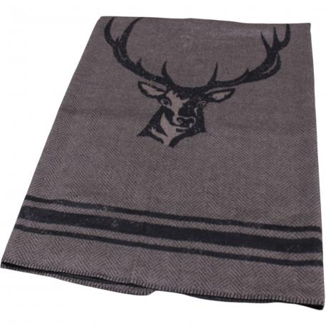 Plaid flanelle tête de cerf taupe
