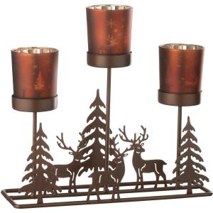 Photophore métal cerfs et sapins