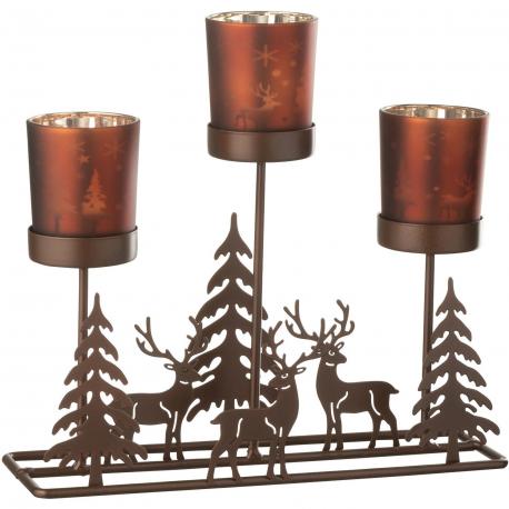 Photophore métal cerfs et sapins