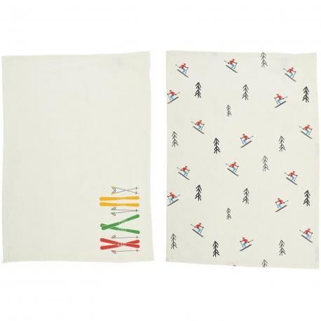 Set de 2 torchons skieurs/skis