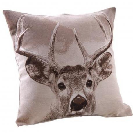 Grand coussin tête de cerf sepia