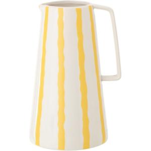 Cruche poterie blanc rayé jaune