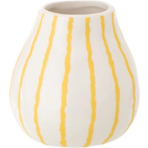 Petit vase poterie blanc rayé jaune