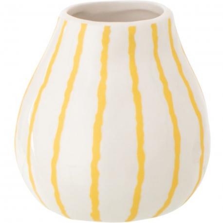 Petit vase poterie blanc rayé jaune