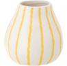 Petit vase poterie blanc rayé jaune
