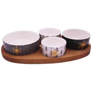 Set 4 ramequins porcelaine avec plateau