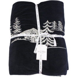 Charcoal alpine chalet embroidered fleece throw