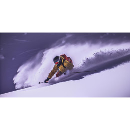 Sciatore nella neve fresca ia stampa su dibond