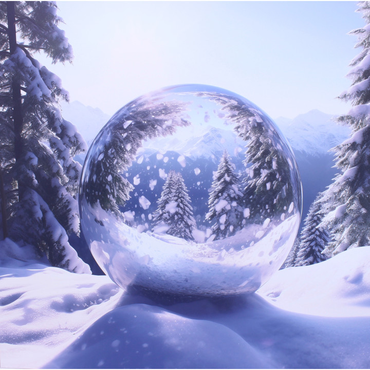 Sfera di vetro nella foresta innevata in stampa su dibond