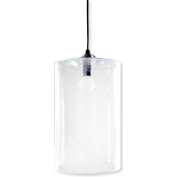 Black metal pendant light diane glass shade - Transparent | 15x20 | Abat jour cylindre