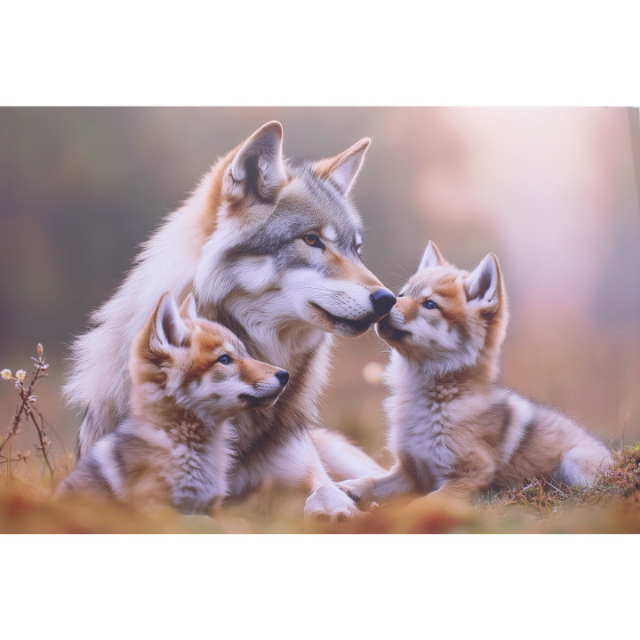 Mamma lupo e i suoi piccoli stampa su dibond
