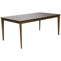 Table opera chêne massif et plateau fenix + 2 allonges 50 cm - Pieds chêne tabbac | Plateau fenix cacao