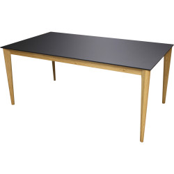 Table opera chêne massif et plateau fenix + 2 allonges 50 cm - Pieds chêne naturel | Plateau fenix noir