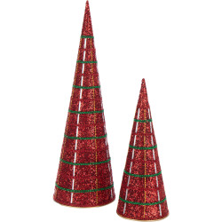 Set de 2 sapins cônes déco - Rouge
