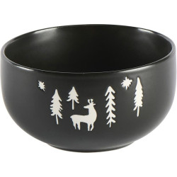 Bol motif sapins et cerf - Grès noir