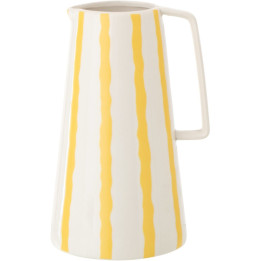 White pottery jug with yellow stripes
