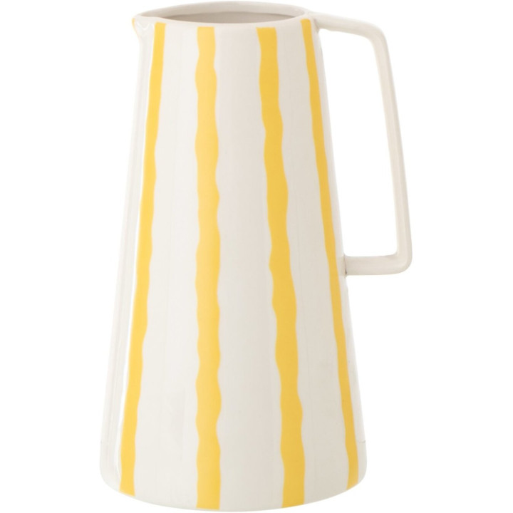 White pottery jug with yellow stripes