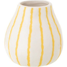 Small white pottery vase with yellow stripes