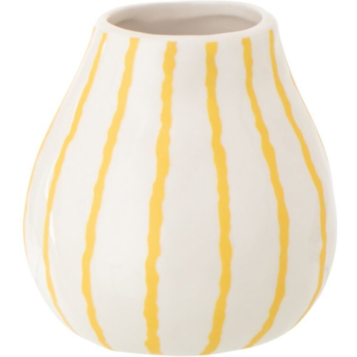 Petit vase poterie blanc rayé jaune