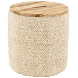 Storage pouffe wool+mango wood