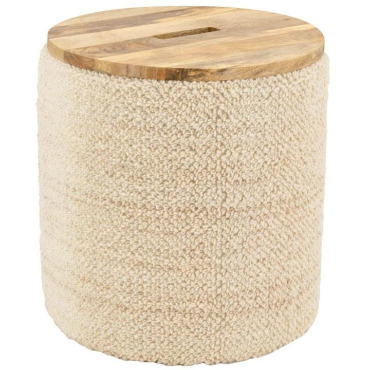 Storage pouffe wool+mango wood