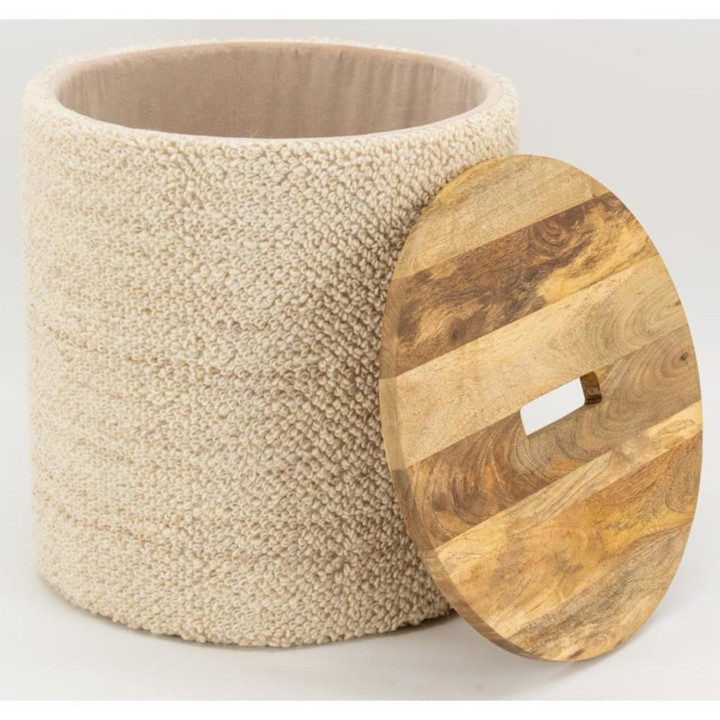 Storage pouffe wool+mango wood