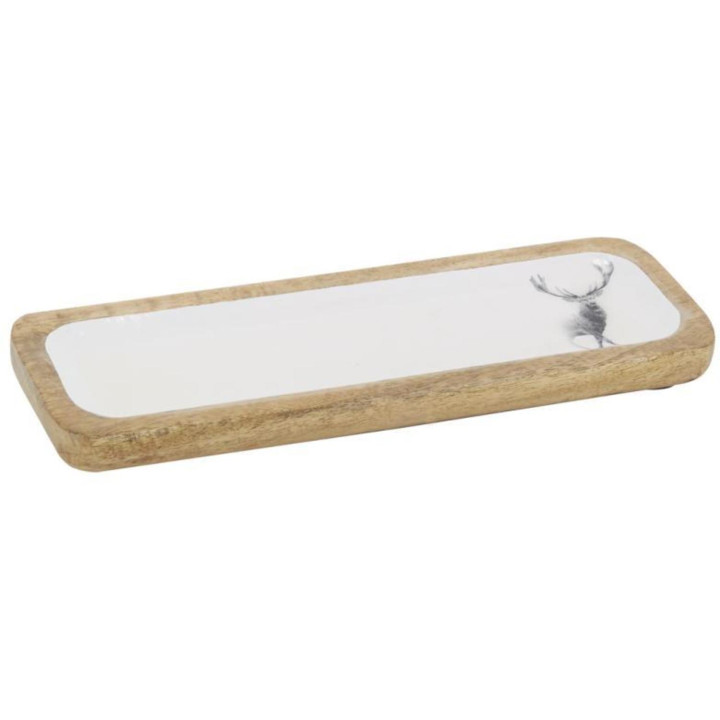 Lacquered mango wood tray with deer
