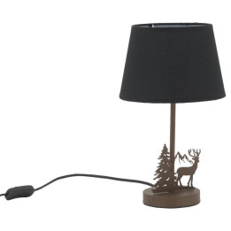 Brown metal lamp with deer and fir tree