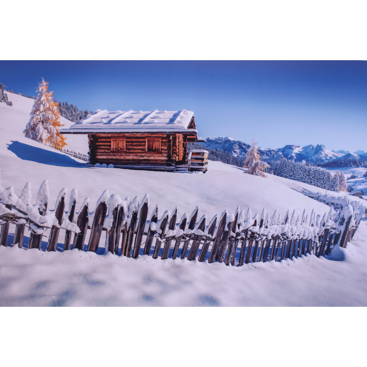 Chalet d'alpeggio sotto la neve su dibond