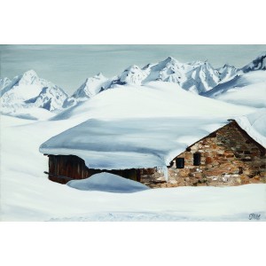 Toile sur chassis chalet sous la neige