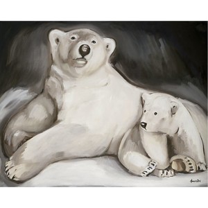 Toile sur chassis maman ours blanc et son ourson