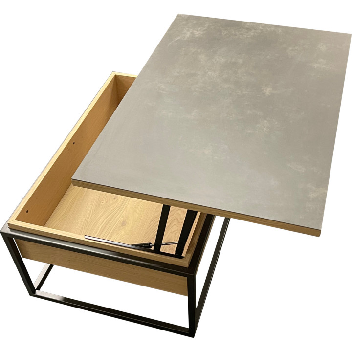 Table basse plateau relevable chêne et céramique