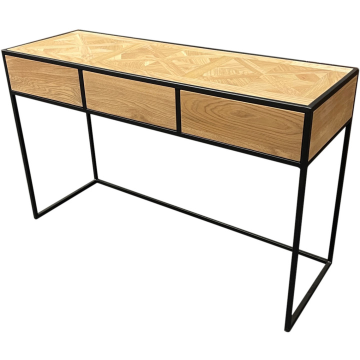 Console 3 cassetti rovere intarsiato e gambe in metallo