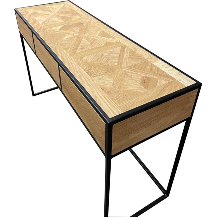Console 3 cassetti rovere intarsiato e gambe in metallo