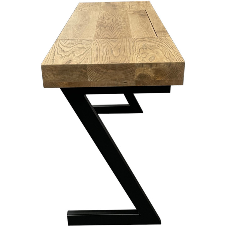 Solid oak and metal-leg desk with fold-out shelf