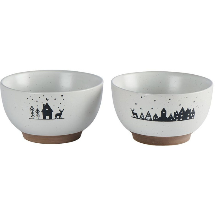Set of 2 two-tone bowls with winter motifs