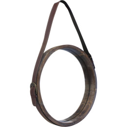 Round wood mirror with strap