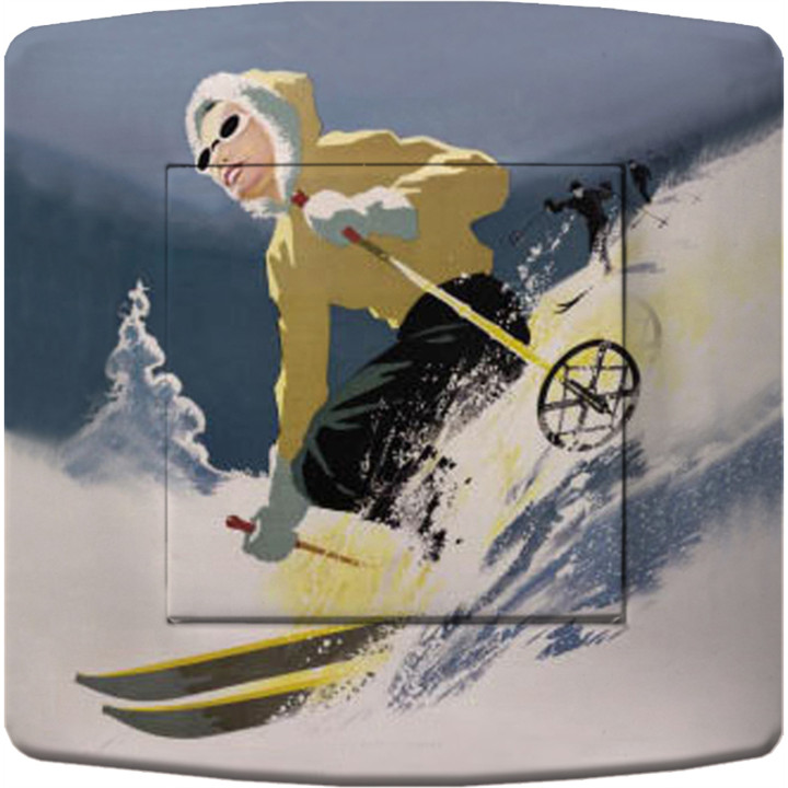 Decorated skier in powder snow light switch
