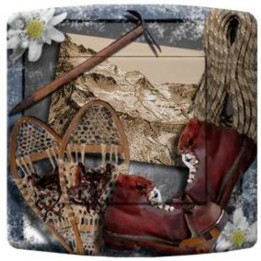 Decorated switch ice axe snowshoes boots